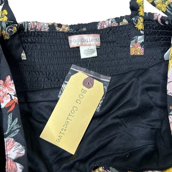 Band of Gypsies Collective Black Floral Cami Smocked Crop Top Size Large - Picture 12 of 14